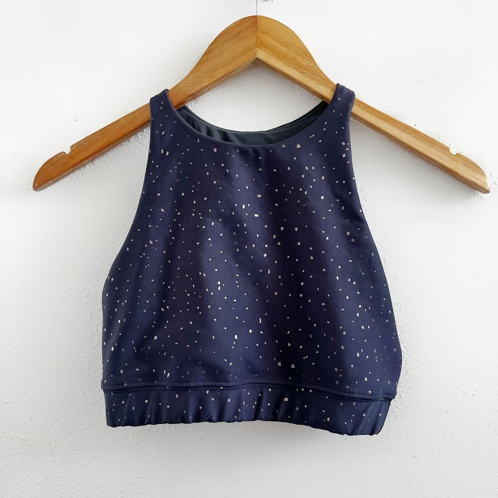 PELOTON Navy Gold Speckled Longline Sports Bra Size Small
